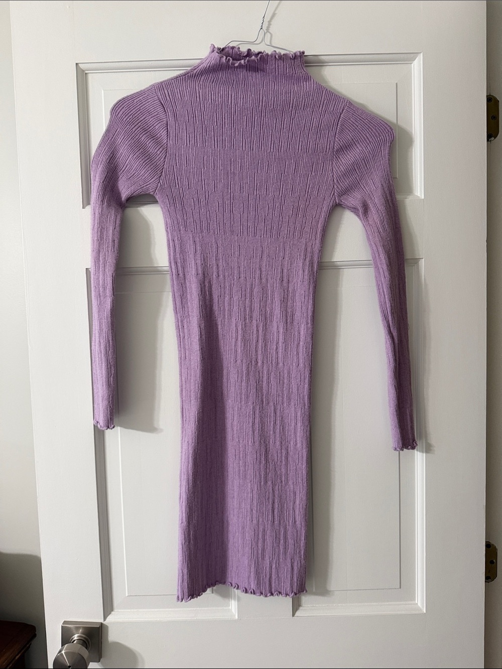 Lavender Ribbed Long-Sleeve Mock Neck Dress Princess Polly S / M